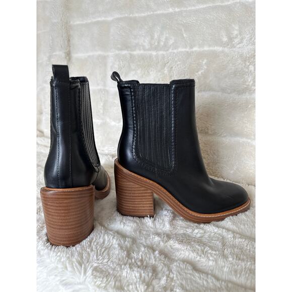 Marc Fisher 6.5 Black Leather Halida Tailored Bootie Block Heel Chelsea Pull On - Picture 5 of 5